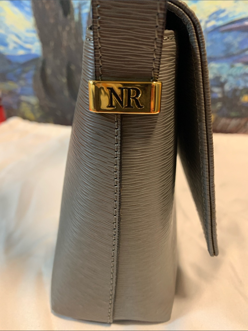 Nina Ricci Taupe Gray Textured Leather Shoulder Bag - Picture 4 of 12